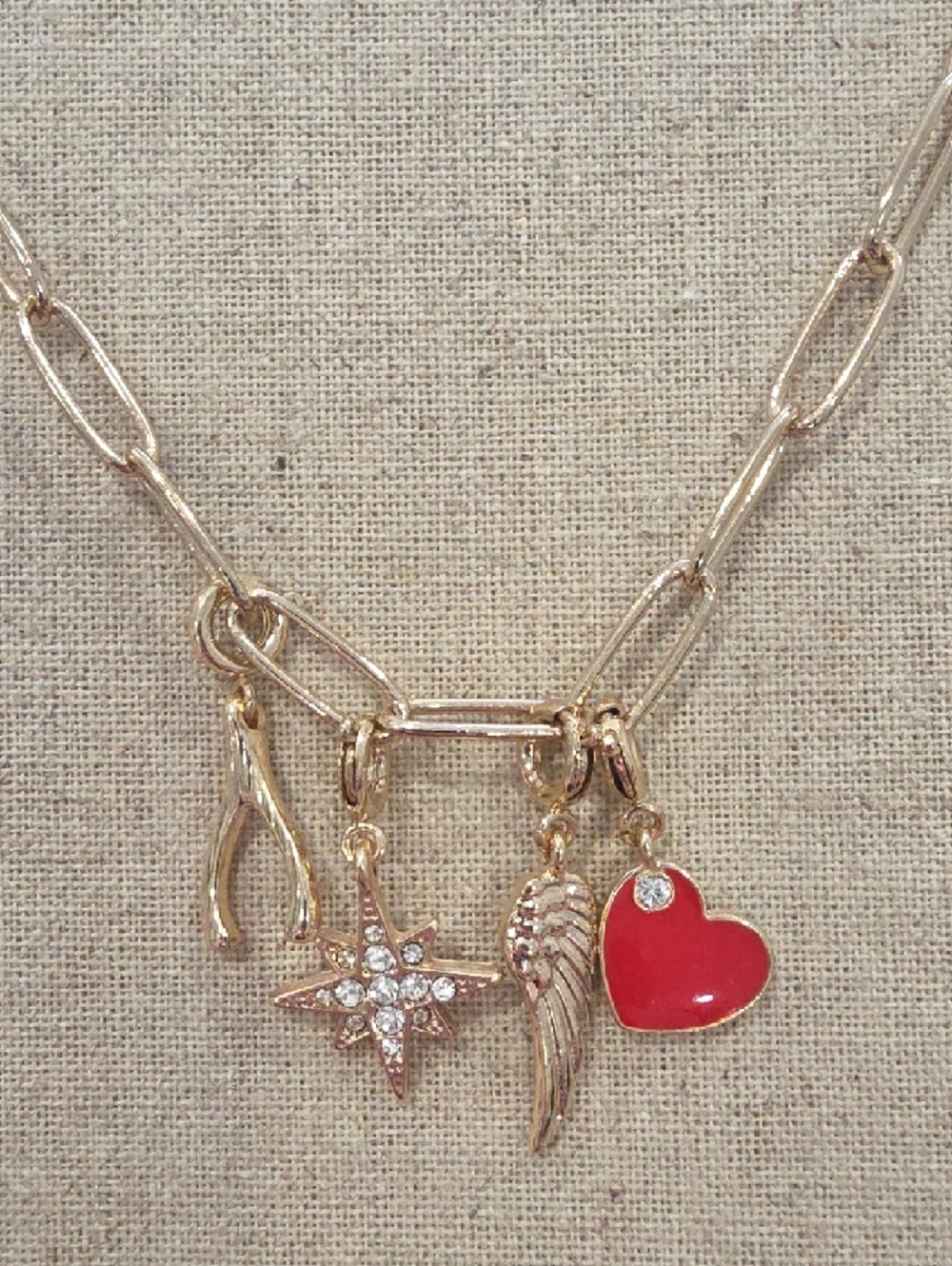 Charm Necklace Heart, Angel Wing, Wish Bone, Star 😇🌟♥️🦴